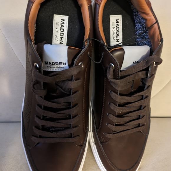 NWOB Madden by Steve Madden Leather Lace up Brown Sneakers Men's 10 - Picture 2 of 7